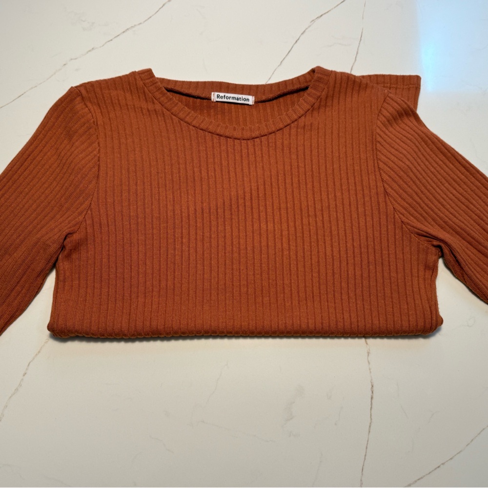 Reformation Orange Ribbed Tee - Picture 3 of 7